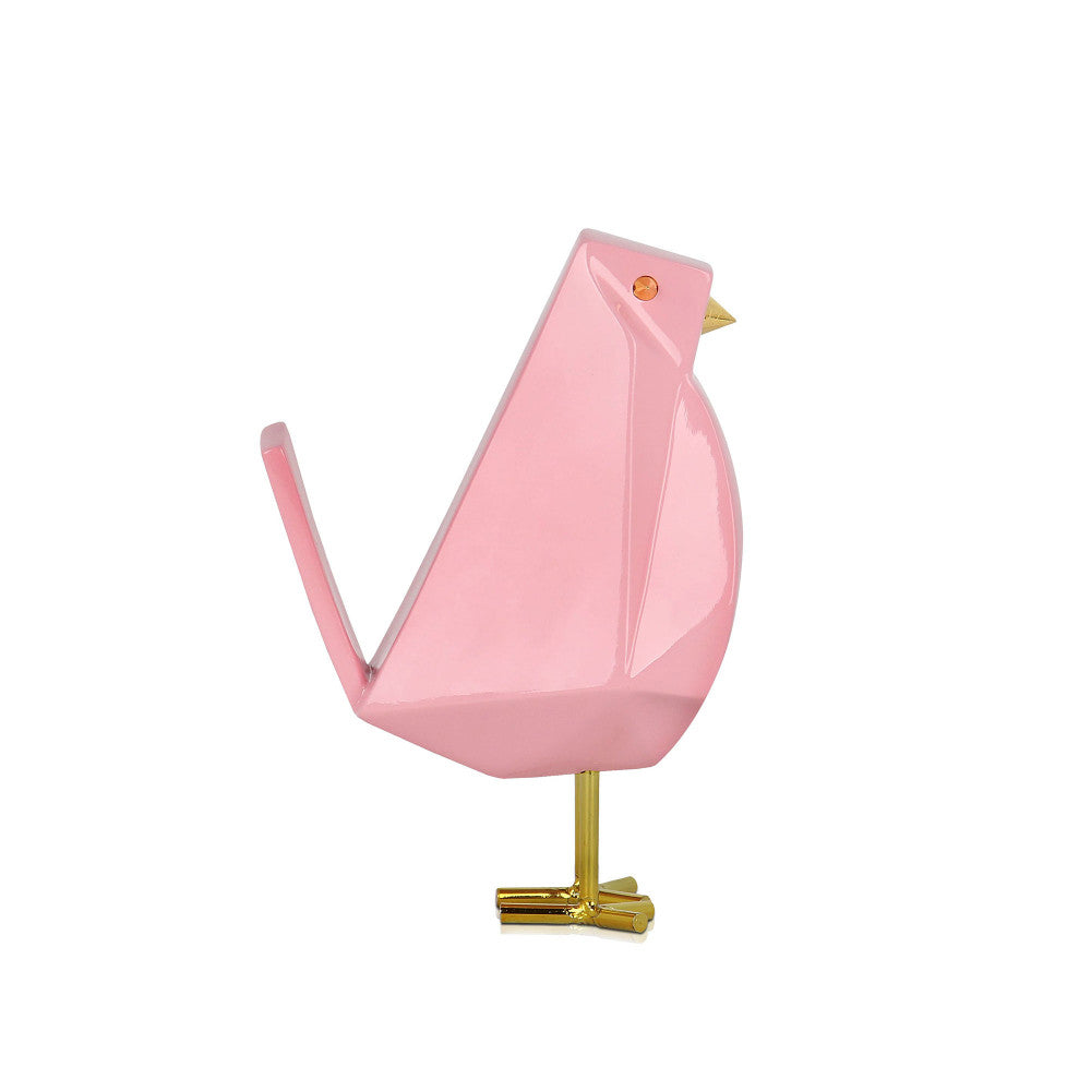 Uccellino rosa scultura in resina