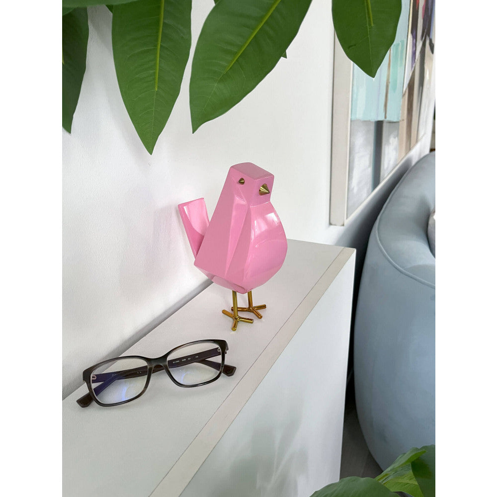 Uccellino rosa scultura in resina