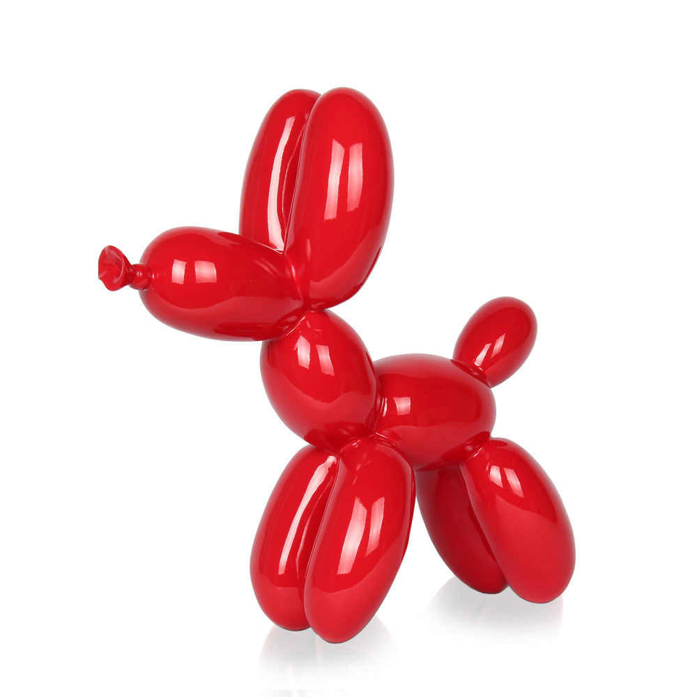 Cane palloncino rosso scultura in resina piccola