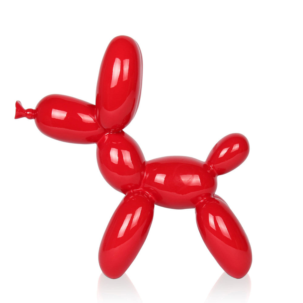 Cane palloncino rosso scultura in resina piccola