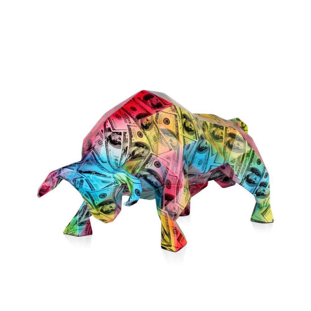 Scultura in resina Toro sfaccettato multicolore