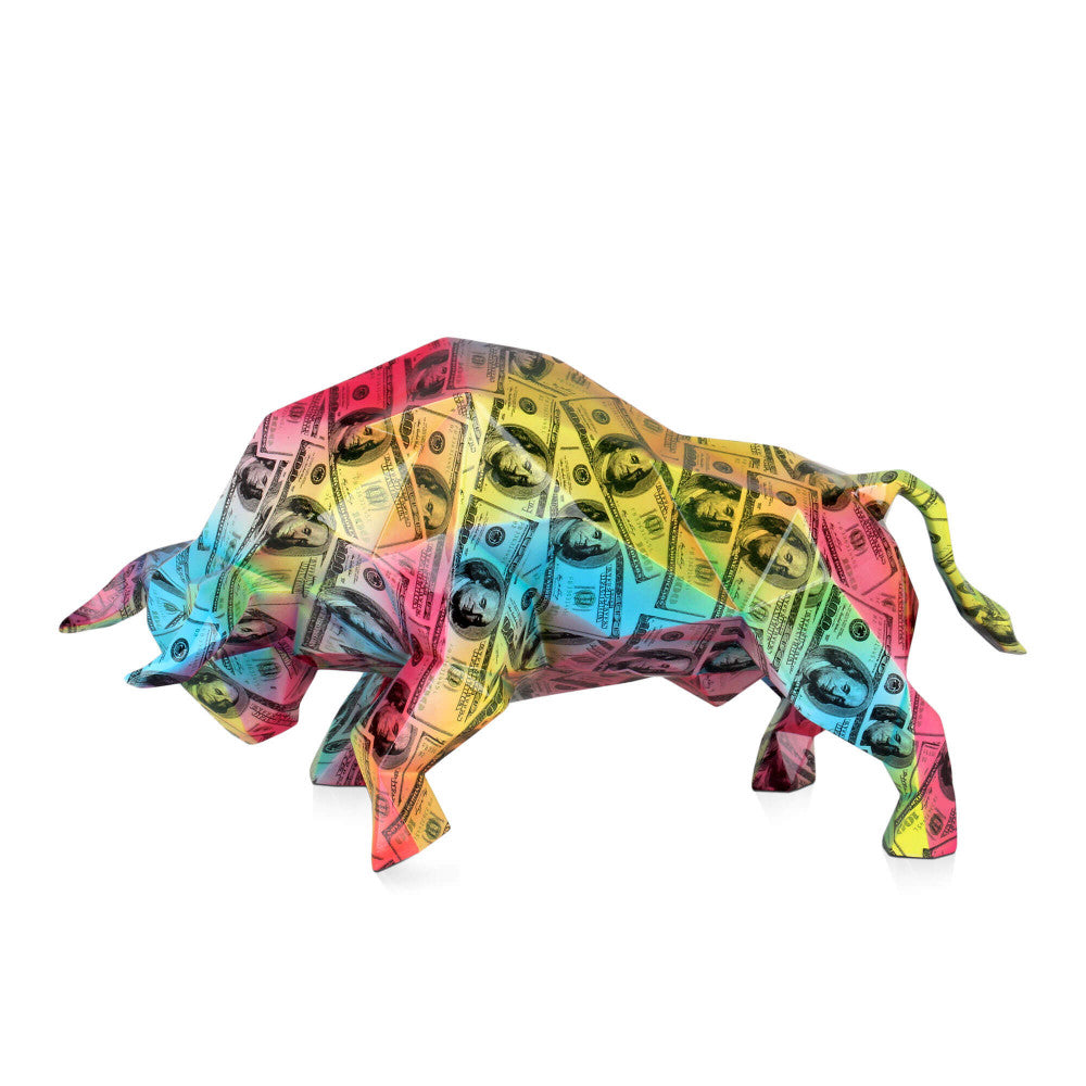 Scultura in resina Toro sfaccettato multicolore