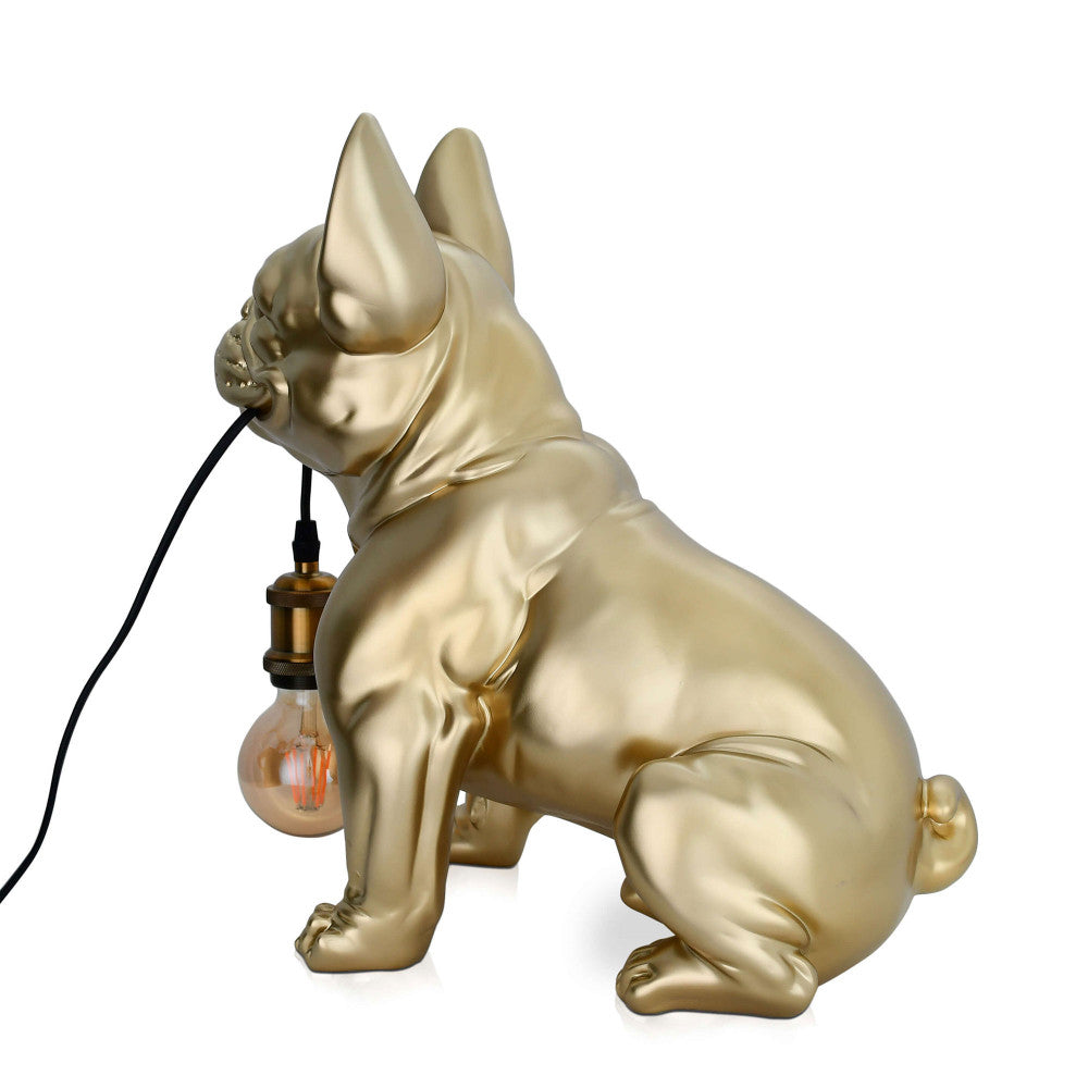 Bulldog Francese Seduto lampada scultura Pop Art resina effetto oro metallizzato