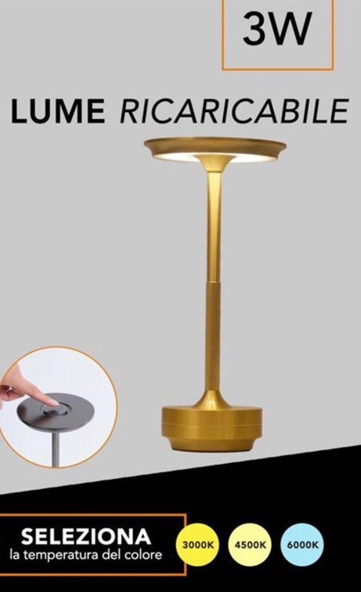Un tocco d’oro sulla tua tavola – lampada LED ricaricabile dimmerabile