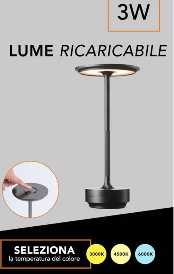 Black Edition – lampada da tavolo LED ricaricabile 3W dimmer touch